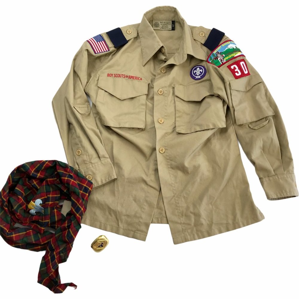 Tan Button Down Shirt & neck pieces pictured